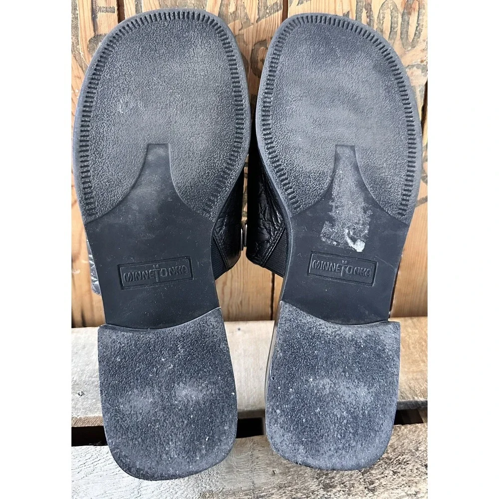 MINNETONKA Slides Sandals Black Aztec Women's 8 Comfort Medallions
